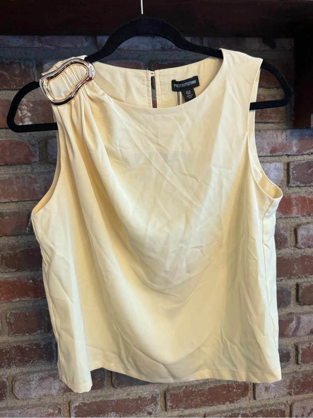PrettyLittleThing Cream Drape Front Sleeveless Top with Buckle Accent